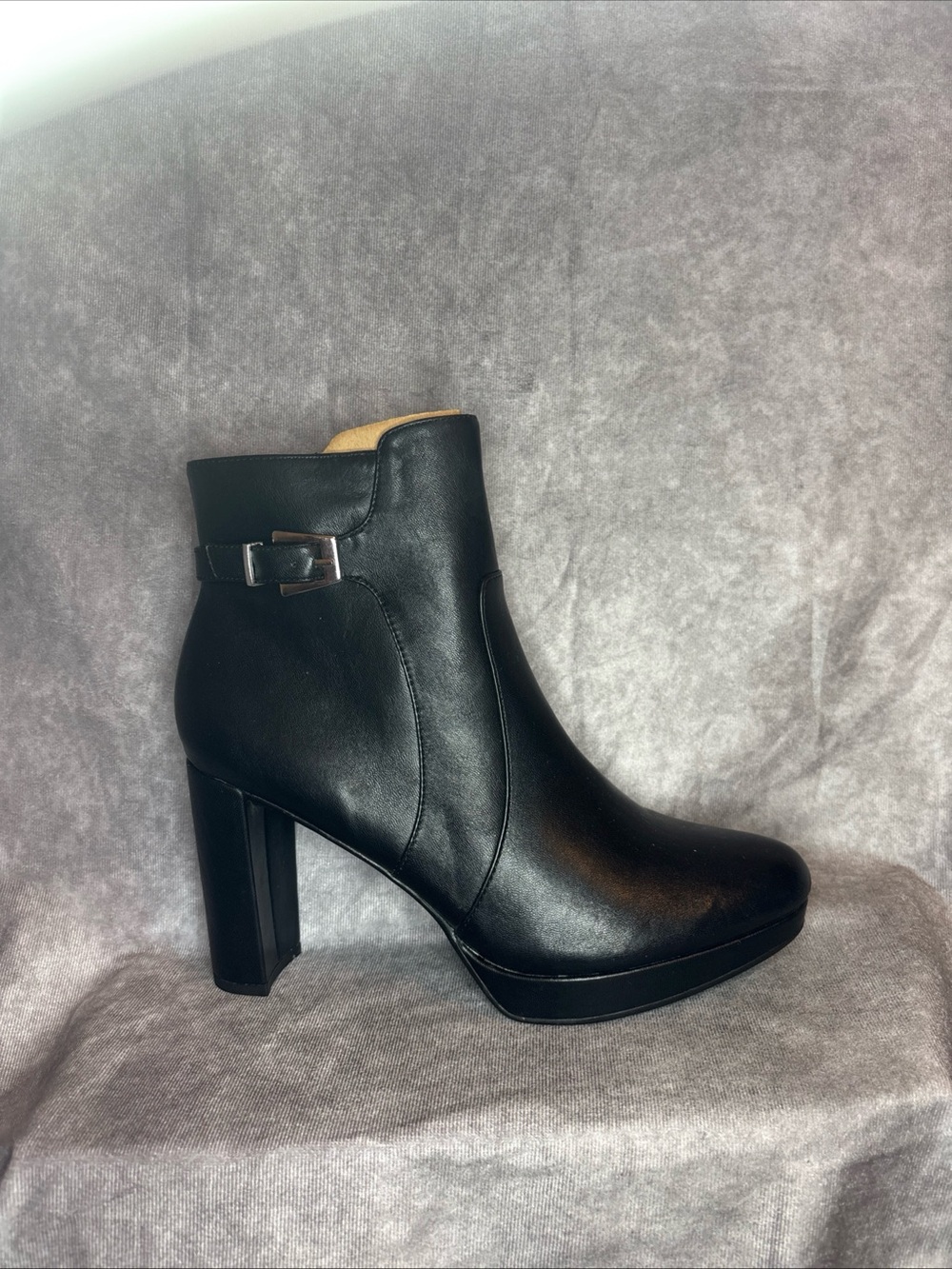 Naturalizer Braxton Black Leather Ankle Boot with Buckle Detail - Women